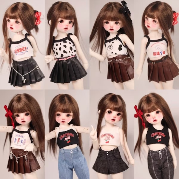 1/6BJD doll clothes 6 points bjd doll clothes camisole vest pleated leather skirt suit