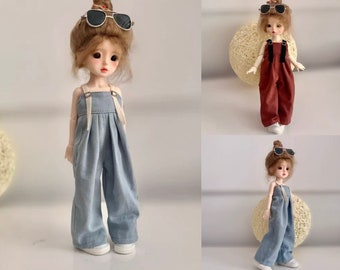 1/6 Bjd doll's overalls fashion jeans mopping pants 6 minutes 30 cm denim overalls