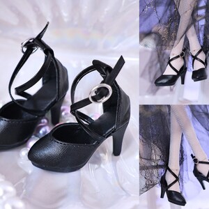 1/4 BJD doll shoes 4 points fashionable all-match shoes SD doll high-heeled PU black women's leather shoes for Xiweier body