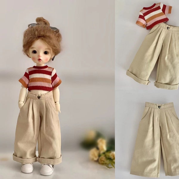 1/6BJD doll clothes casual wide leg pants striped sweater ultra short T-shirt half sleeve 6 points hot girl doll clothes