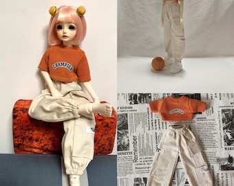 1/4bjd4 points doll clothing bjd4 points Korean version leaking navel top plus loose overalls all-match male and female doll clothes