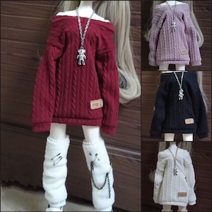 BJD baby clothes 6 minutes 3 minutes 4 minutes 60cm doll clothes off-the-shoulder loose coat + leg sleeves + bear chain suit