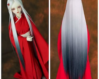 Bjd 3 points 4 points 6 points Gradient gray wig high temperature silk middle split long hair doll wig