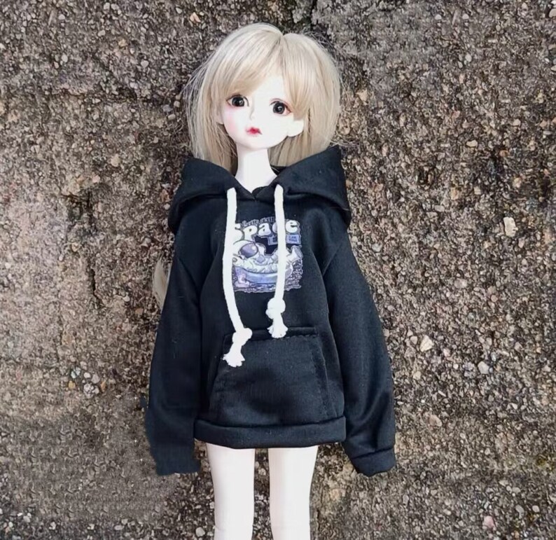 1/3 bjd 1/4 1/6BJD baby clothes 4 minutes 3 minutes 6 minutes 60cm doll clothes hooded sweater jacket printed black