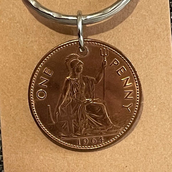1964 Great Britain 1 Penny, Genuine Coin Keyring
