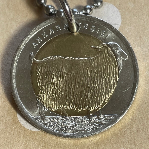 2015 Turkey 1 Lira Coin Necklace, coin with Angora Goat