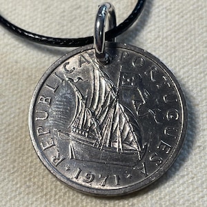 1971 Portugal Portuguese 10 Escudos, Ship Coin, Genuine Coin Necklace