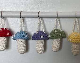 Crochet Mushroom Lip Balm Holder Keychain, Handmade Amigurumi