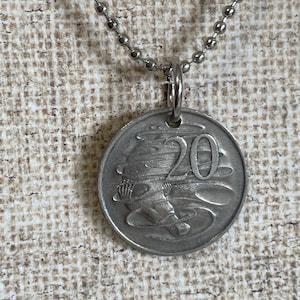 1966 Australia 20 Cents  Coin Necklace, with Platypus on Ballchain