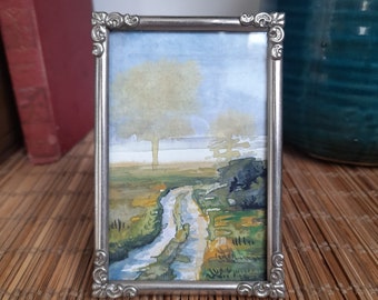 Original Gouache Landscape Painting - Framed Mixed Media