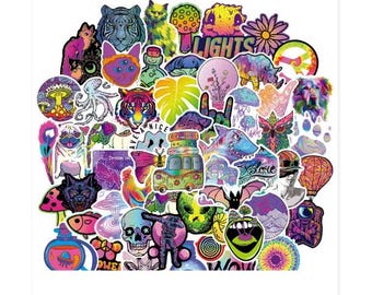 Psychedelische stickers voor laptops en waterflessen, 60 stuks, 2-4 inch, waterdichte vinylstickers, festivalthema, meerkleurig SET1