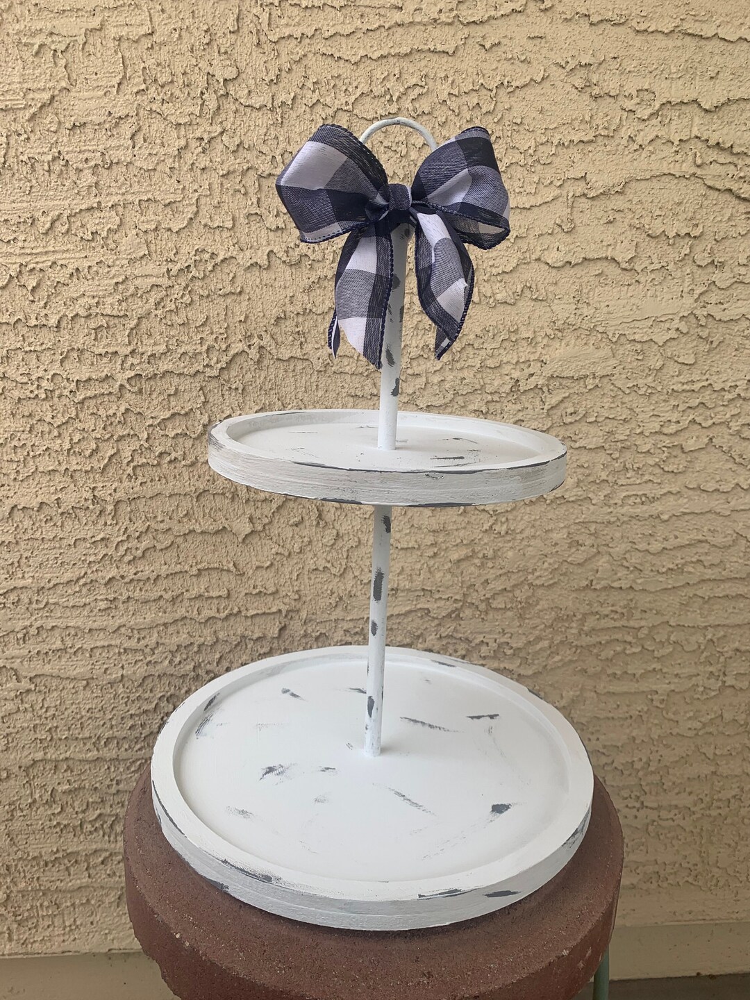 Beautiful Quality Farmhouse Two Tiered Tray Rustic Distressed Wood