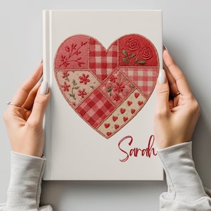 Personalized Heart Journal Writing Notebook Custom Name Quilted Diary Valentine Gift Idea Present Birthday Design Patchwork