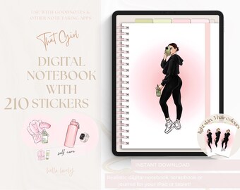 That Girl Digital Notebook and Stickers Collection, GoodNotes Journal, Self Care Digital Journal, Digital Bullet Journal