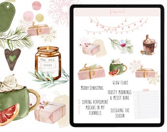 Aesthetic Christmas Stickers, GoodNotes Digital Stickers, Precropped Planner Stickers, Digital Scrapbooking, Digital Journal Stickers
