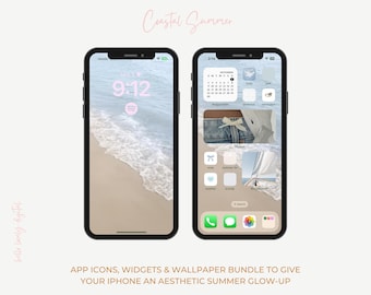 Iconos, widgets y fondos de pantalla de Coastal Summer, personalización de la pantalla de inicio del iPhone, incluye guía