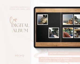Digitaal fotoalbum, gezellige café-look, GoodNotes-reisplakboek, digitale download