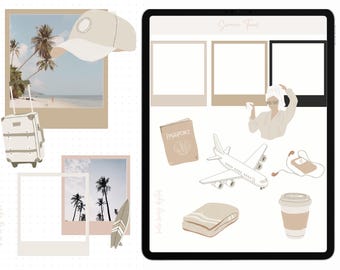 Summer Travel Digital Stickers, Polaroid Style, Precropped PNGs for GoodNotes Planners and Scrapbooks