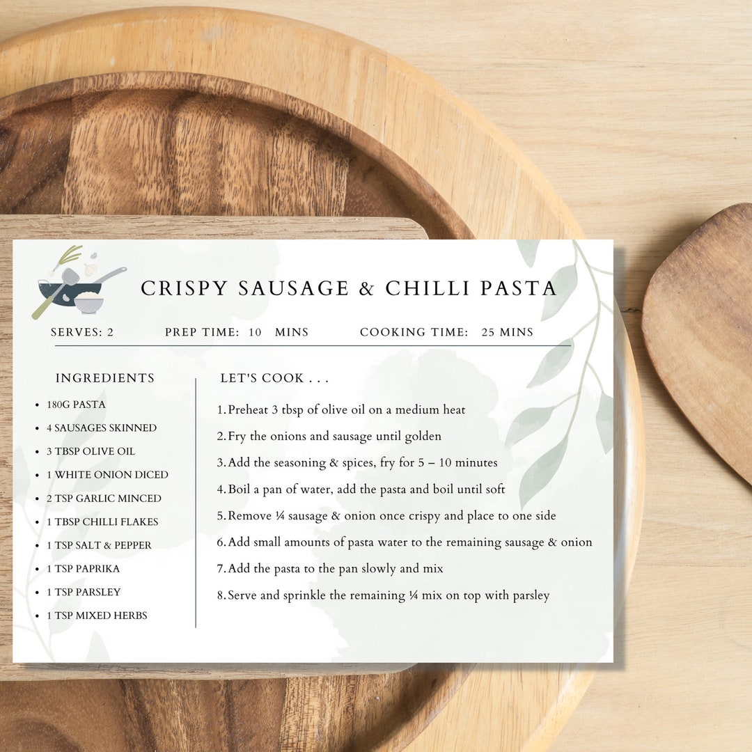 Editable Modern Recipe Cardrecipe Card Templateprintable Recipe ...