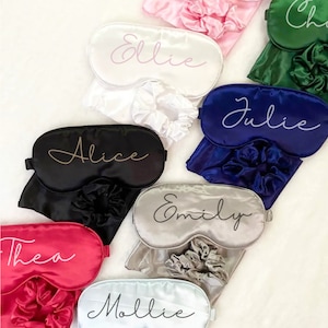 Personalisierte Schlafmaske & Scrunchie Set | Schlafmaske | Satin Schlafmaske | Satin-Haargummi