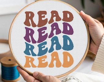 Read Book cross stitch pattern PDF, Reading Cross Stitch, Booklover Cross Stitch, nerdy cross stitch, teacher cross stitch, pdf cross stitch