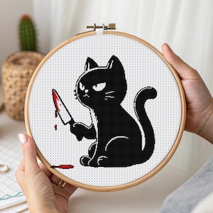 Funny Cat Knife Cross Stitch, Cat Cross Stitch Pattern, Small Cat Cross Stitch, Cats cross stitch pattern, Pattern Keeper Friendly