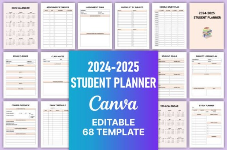 Editable 20242025 Student Planner Canva Template, KDP Student Planner