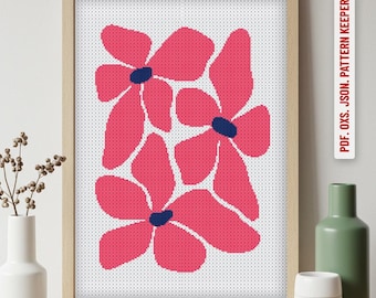 Pinkl Flower cross stitch pattern , flowers Cross stitch pdf, Flower cross stitch retro, Boho Cross stitch patterns, scandi cross stitch,