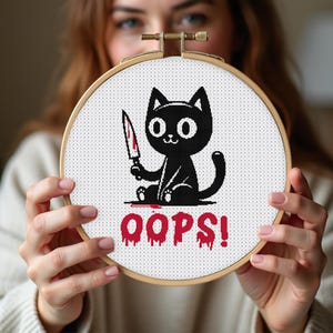 Funny Cat Oops Cross Stitch Pdf, Cat Cross Stitch Pattern, Small Cat Cross Stitch, Cats cross stitch pattern, Pattern Keeper Friendly