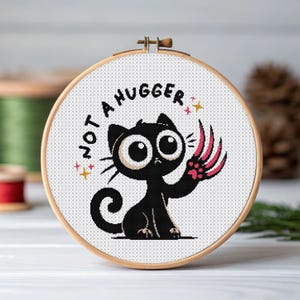 Not A Hugger Cat Cross Stitch Pdf , Cat Cross Stitch Pattern, Small Cat Cross Stitch, Cats cross stitch pattern, Pattern Keeper Friendly
