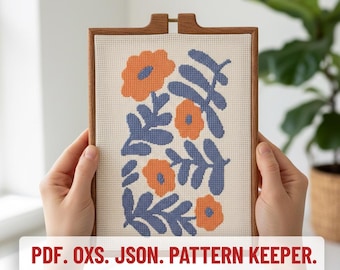 Floral Abstract Cross Stitch pattern, flowers Cross stitch pdf, Flower cross stitch retro, Boho Cross stitch patterns, modern cross stitch,