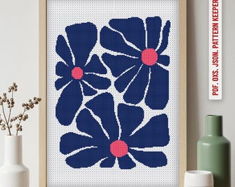Red Blue Flower cross stitch pattern , flowers Cross stitch pdf, Flower cross stitch retro, Boho Cross stitch patterns, Floral cross stitch,