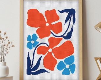 Retro Flower cross stitch pattern , flowers Cross stitch pdf, Flower cross stitch retro, Boho Cross stitch patterns, modern cross stitch,
