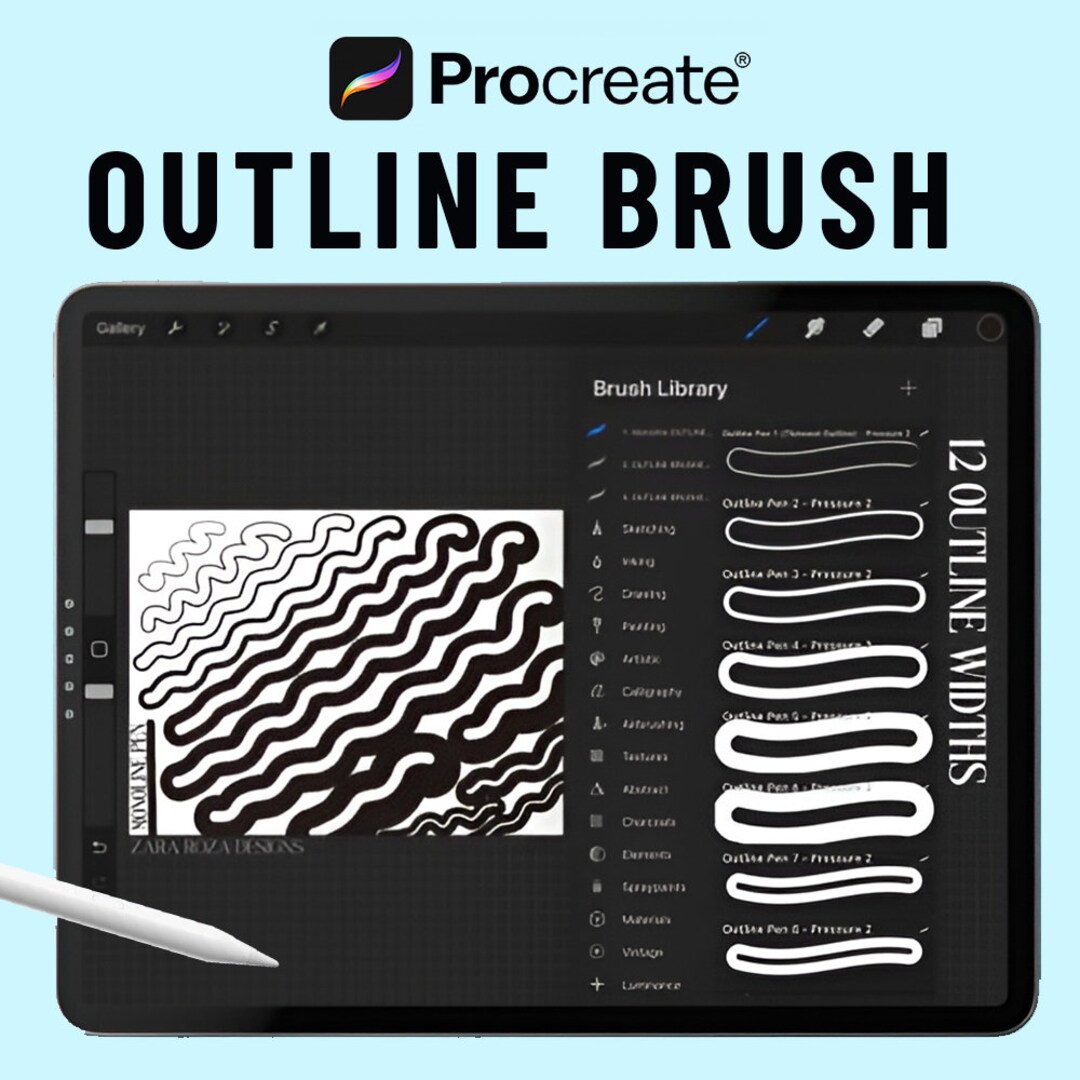 Procreate Outline Brush Set Monoline Outline Procreate Etsy