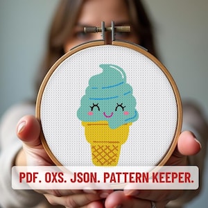 Patrón de punto de cruz de helado divertido en PDF Punto de cruz, Patrón PDF, Fácil, Principiante, Descargar Punto de cruz moderno Punto de cruz de verano,