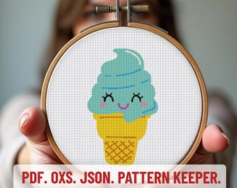 Funny Ice Cream Cross Stitch Pdf Pattern Cross Stitch, PDF Pattern, Easy, Beginner, Download Modern Cross Stitch Summer cross stitch,