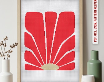 Red Flower cross stitch pattern , flowers Cross stitch pdf, Flower cross stitch retro, Boho Cross stitch patterns, modern cross stitch,