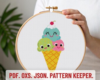 Cute Ice Cream Cross Stitch Pdf Pattern Cross Stitch, PDF Pattern, Easy, Beginner, Download Modern Cross Stitch Summer cross stitch,