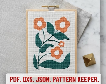 Floral Cross Stitch Pattern , flowers Cross stitch pdf, Flower cross stitch retro, Boho Cross stitch patterns, modern cross stitch,