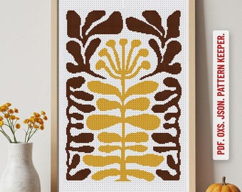 Yewllow Flower cross stitch pattern , flowers Cross stitch pdf, Flower cross stitch retro, Boho Cross stitch patterns, retro cross stitch,