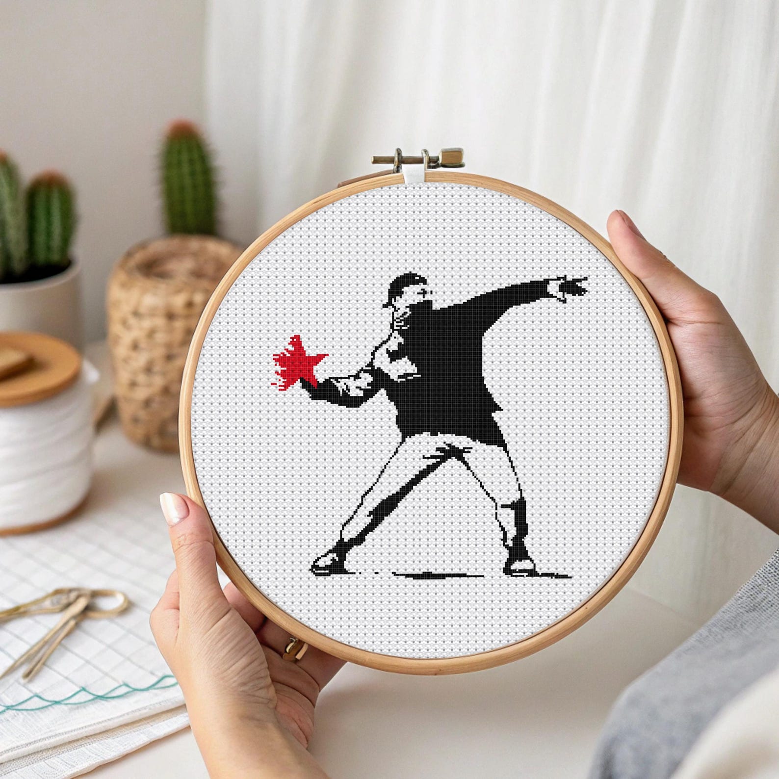 Banksy Cross Stitch Art Pdf Pattern, Easy Cross Stitch, Simple Cross ...
