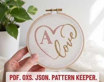 A Letter Wedding cross stitch pattern, Cross Stitch couple, Cross Stitch love, wreath cross stitch, modern cross stitch, Floral Cross Stitch