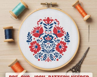 Boho Floral Cross Stitch Pattern: Retro Ornament Design (PDF Pattern)