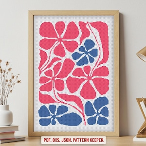 Schema punto croce fiore rosa e blu, fiori Punto croce PDF, Fiori punto croce retrò, Schemi punto croce Boho, punto croce facile