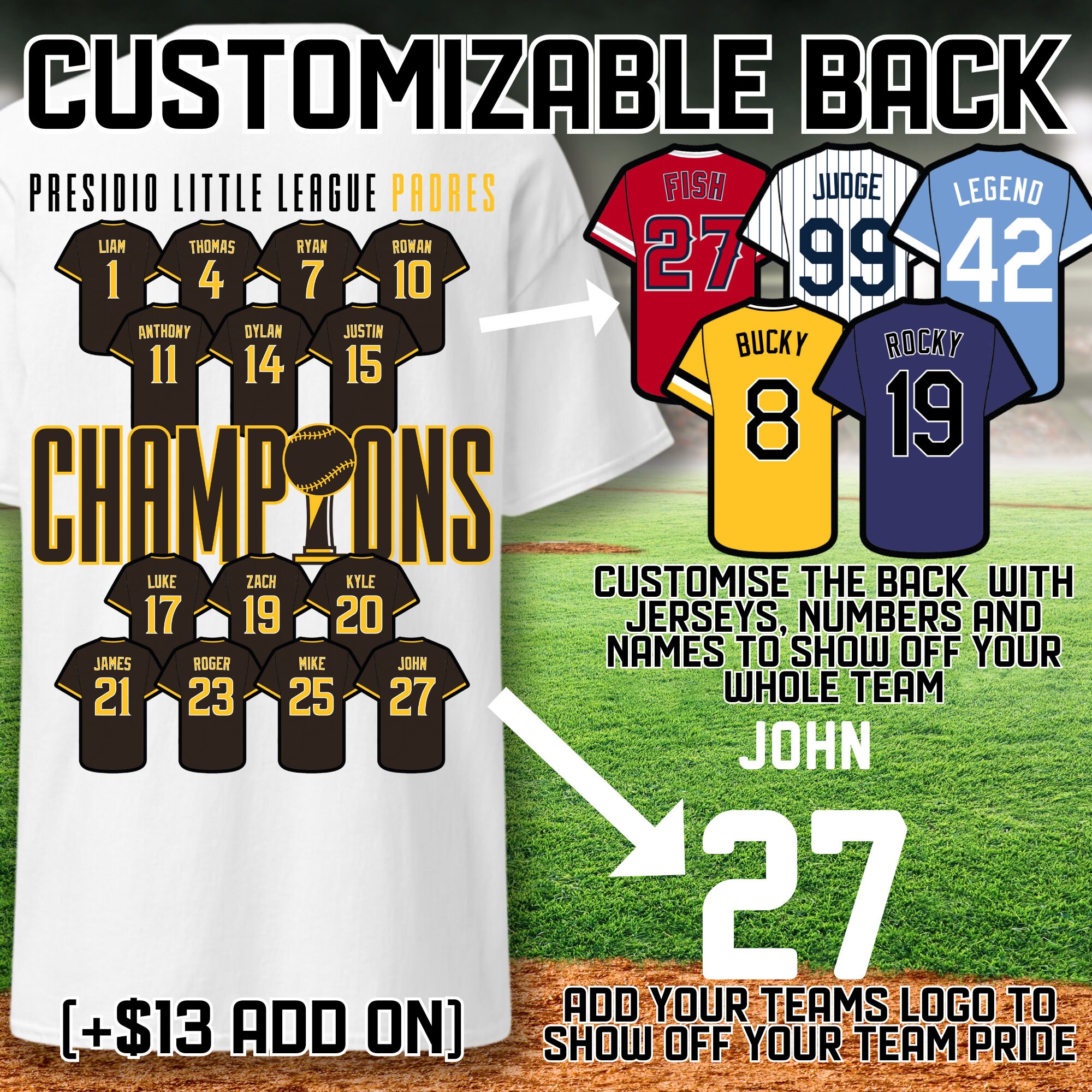 Custom Little League Champions Tshirt, Little League Team Gift
