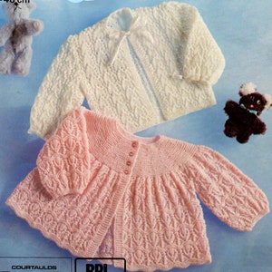 Children Matinee Coats Yoke And Ribbon Trimmed Knitting Pattern PDF Digital Instant Download to fit 18-19in 46-48cm English Only