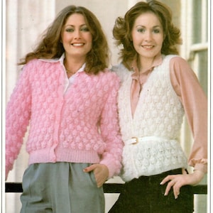 Chaleco de mujer y cárdigan con botones en punto smock 34 (36,38,40)in / 86 (91,97,102)cm Patrón de tejido vintage PDF Descarga instantánea