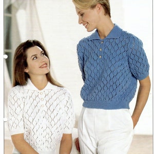 Ladies Polo Top DK Vintage Knitting Pattern PDF Instant Download To Fit bust 76-102cm 30-40in English Only