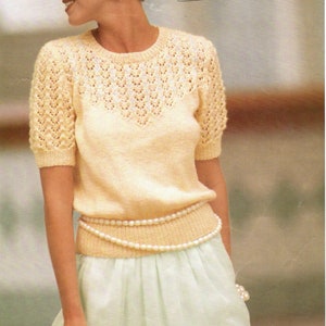 Ladies Women Short Sleeved Sweater DK Vintage Knitting Pattern PDF Instant Download 30-40" /76-102cm