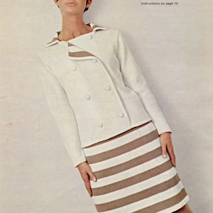 Ladies Women Bold Striped Suit Skirt jacket Vintage Knitting Pattern PDF Instant Download to fit 34 (36:38) in bust English Only